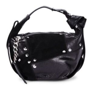 Zadig & Voltaire Le Cecilia Leather & Suede Shoulder Bag silver chain zipper